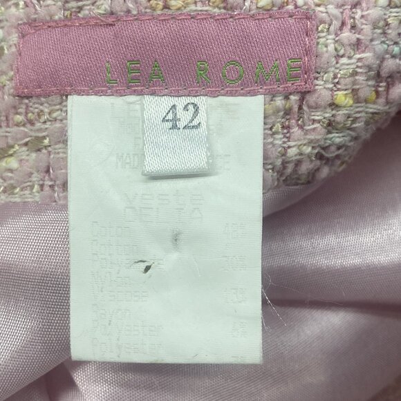 Tweed Blazer LEA ROME Women Size M/L Pink Ruffle Front Feminine Elegant Stylish - Picture 8 of 10